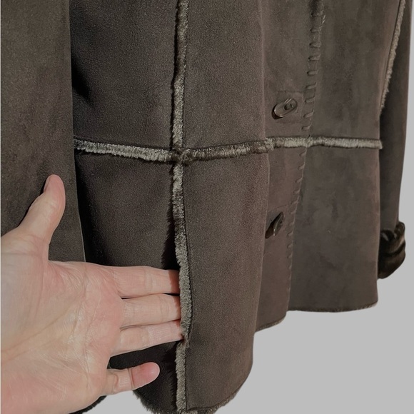 Vintage JONES NEW YORK Faux Suede Fur Lined Penny Lane Jacket Chocolate Brown - Picture 3 of 13